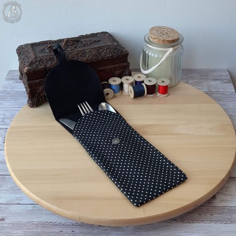 Petit étui à couverts - Piselli Noir + Noir + ruban Noir