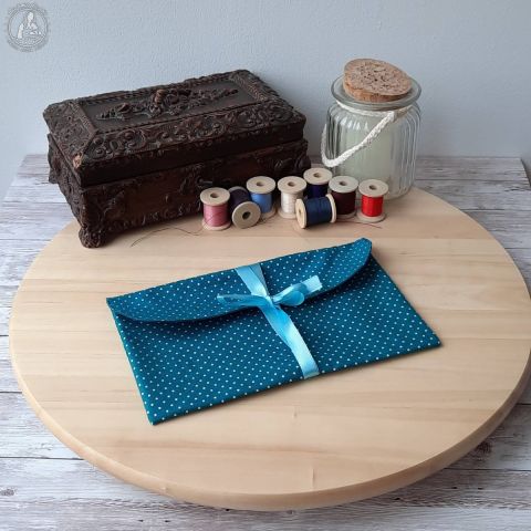 Pochette à ruban - Piselli Canard + Pétrole + ruban Lagon